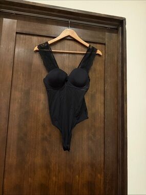 bebe Black Lace-Trim Bodysuit